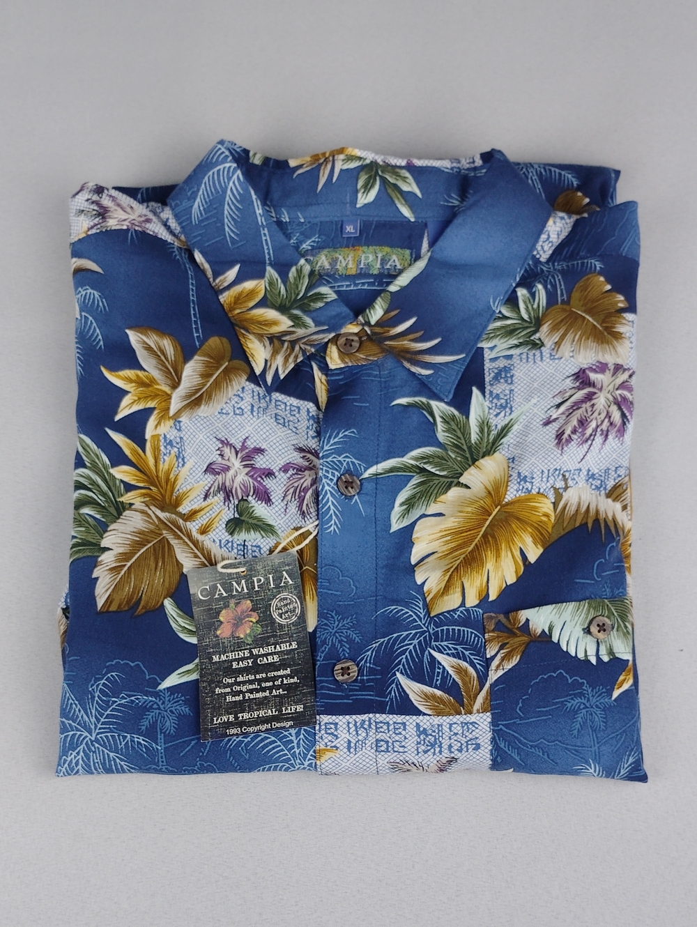 Campia Blue Hawaiian Floral Button-Up Shirt